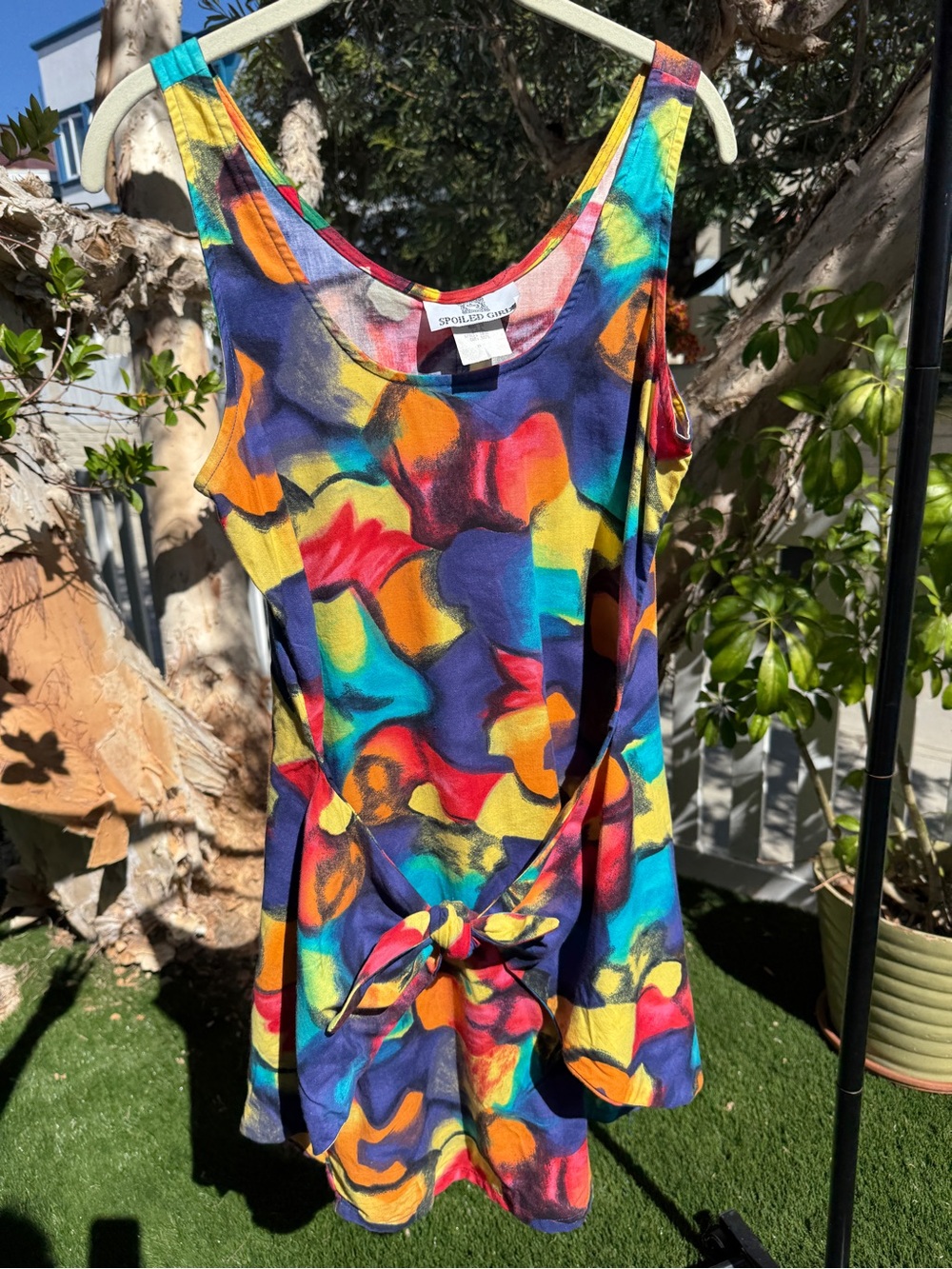 Vintage Spoiled Girls Side-Tie Watercolor Sleeveless Dress M 90s Cinched Waist